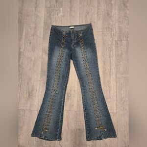 Y2K Mudd Lace-Up Flare Jeans | Low Rise Boho Hippie Denim Size 5